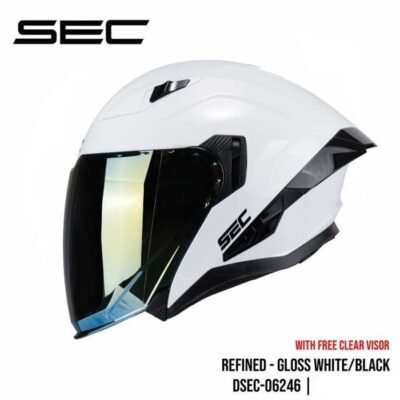 SEC Helmet Half Face 06246 Refined Brand Gloss White Black