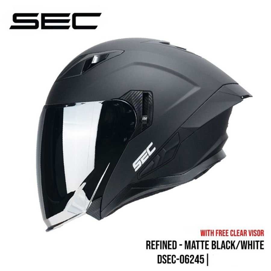 SEC Helmet Half Face 06245 Refined Brand Matte Black White